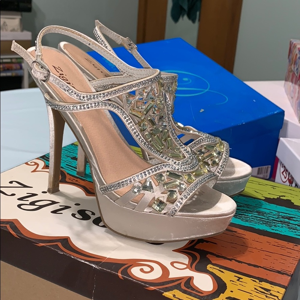 Silver Satin Sunelle Sparkle Heels